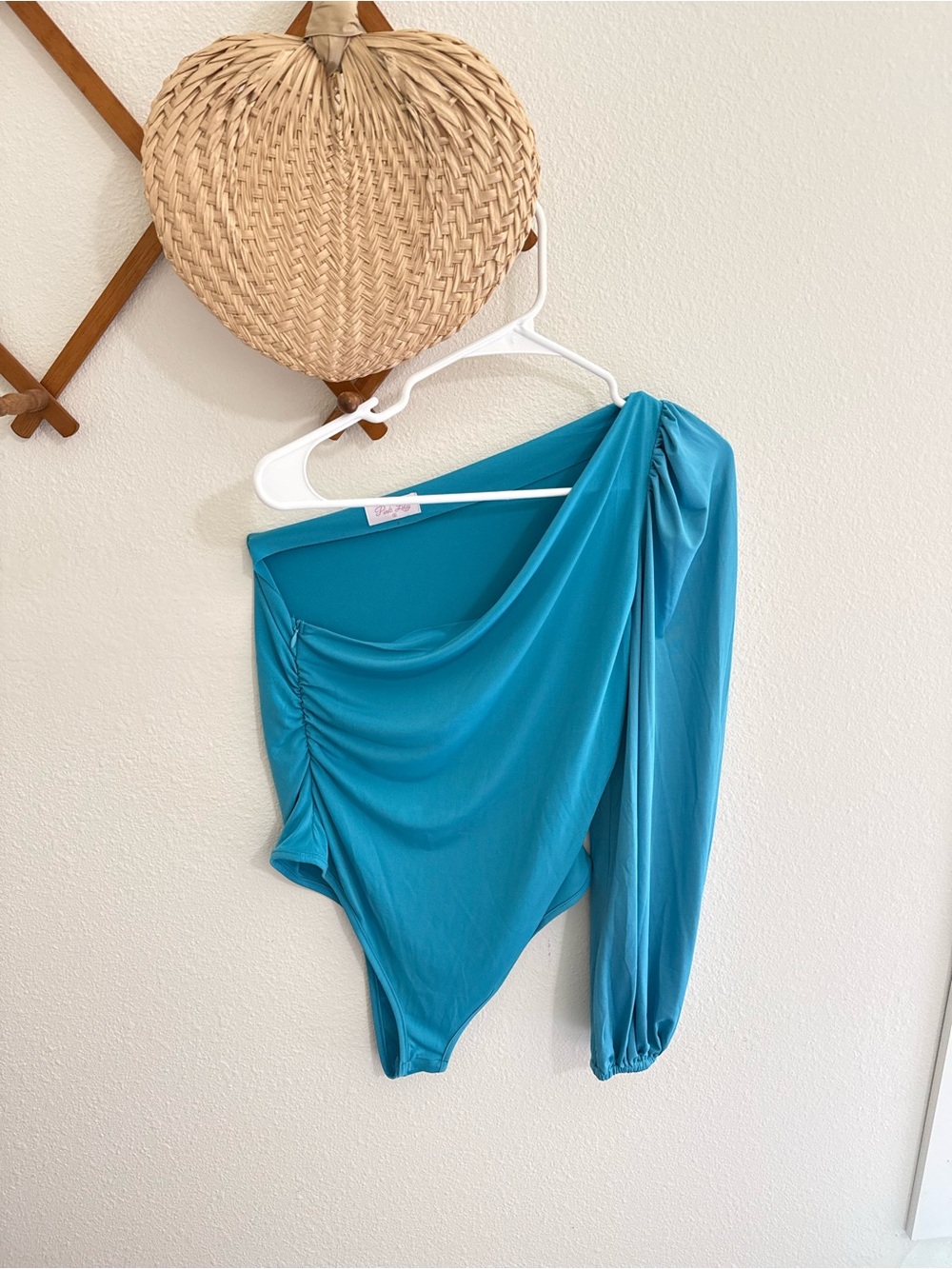 Pink Lily Teal One-Shoulder Bodysuit